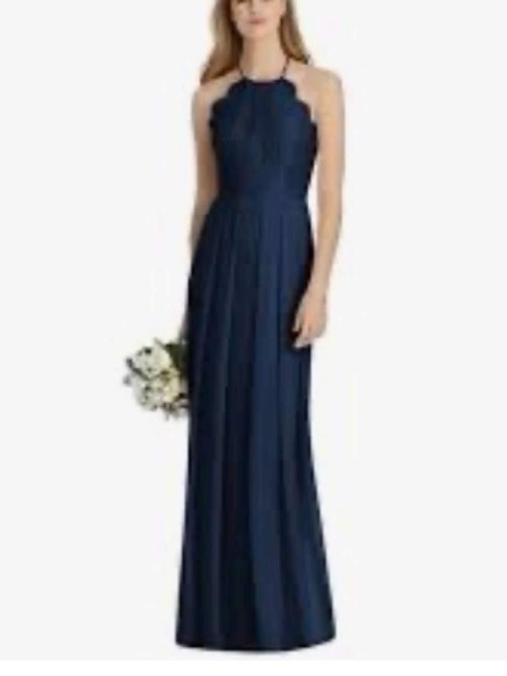 Lela Rose Navy Blue Lace Halter Chiffon Maxi Gown| 2
